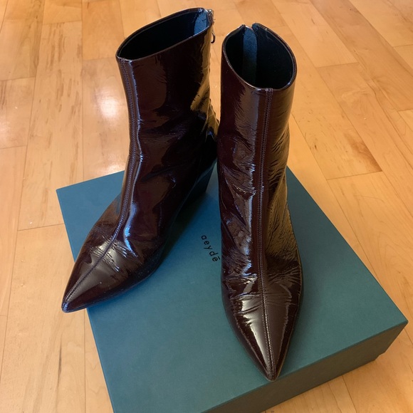 Aeyde Bordeaux Leather Dahlia Patent Ankle Boots - Picture 4 of 7